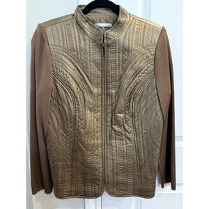 Women's NYGard Collection Metallic Bronze Leather/Knit Sweater Jacket Size L